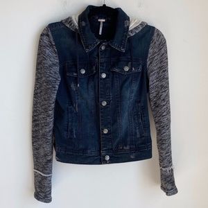 Free People Knit Hooded Denim Jacket Size Small